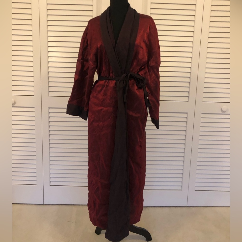 Sexy Satin Shiny Red Full Length Robe with Tie